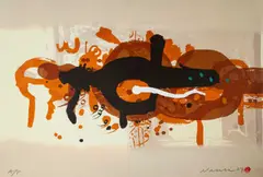 Rafa Nasiri, Composition, lithograph printed in colours with painted editions on handmade paper