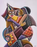Robino Ntila, Hugging, acrylic on canvas