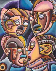 Robino Ntila, Africa Masks, acrylic on canvas