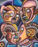 Robino Ntila, Africa Masks, acrylic on canvas