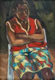 Richard Witikani, Precious - Recto; Village Scene With Figures - Verso, oil on paper