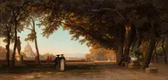 Auguste Anastasi, View Across The Giardino Degli Aranci, Rome, oil on panel
