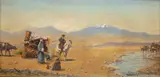 Richard Zommer, Travellers Stopping For Tea, With The Caucasus Mountains In The Background, oil on canvas
