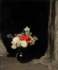 William Nicholson, Mixed Flowers In A Black Jug, oil on canvas