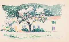 Henri-Edmond Cross, A Tree In Blossom With Cottages Behind - Recto; Study Of A Tree - Verso, watercolour on paper (recto)