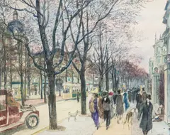 Karl Walser, Berlin Street Scene, oil on panel