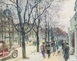 Karl Walser, Berlin Street Scene, oil on panel