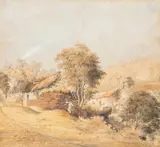 Henry Gastineau, View Of A Valley Farm, pencil and watercolour