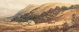 Richard Henry Nibbs, The Downs Above Clayton With The Twin Mills, Sussex, pencil and watercolour