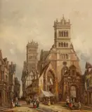 Henry Thomas Schaeffer, Market Day Before A Church In The Low Countries, oil on canvas