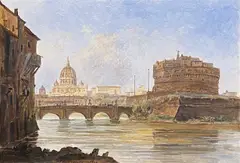 St Peter's From The Tiber, Rome by Jacob George Strutt, gouache 12½ x 18cm, sold Oct 2023