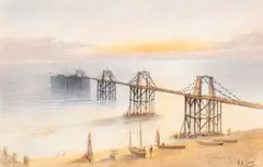 William Henry Earp, Brighton, The Old Chain Pier, pencil and watercolour