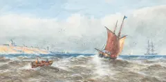 Shipping Off The Coast In Choppy Seas by Robert Thornton Wilding, watercolour heightened with bodycolour, sold Oct 2023