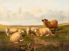 Sheep Resting by Samuel Joseph Clark, oil on canvas, sold Oct 2023