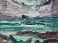 Sax Shaw, Crammond Island, watercolour and wash