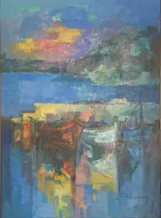Le Petit Port De Beaulieu by José Palmeiro, oil on canvas, sold Oct 2023