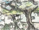 Ernest Archibald Taylor, Cottages By A Stream, crayons