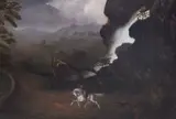 Horse And Rider In A Stormy Landscape by William Williams Of Norwich, oil on canvas, sold Jun 2023