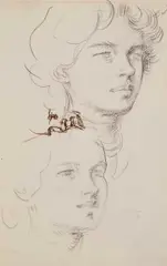 Augustus John, Two Studies Of Ida -, crayon with pen and ink - recto