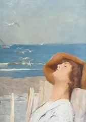 Arthur Wardle, Asleep At The Beach, oil on card