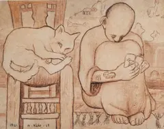 Hamid Nada, Fortune And Cat, pen and indian ink and crayon on paper image: