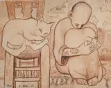 Hamid Nada, Fortune And Cat, pen and indian ink and crayon on paper image:
