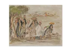 Ragheb Ayad, Village Scene, pen and ink and watercolour on paper image: