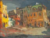 Hosni El-Banani, Street Scene, Egypt, oil on canvas image: