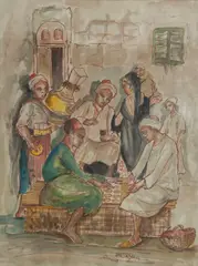 Ragheb Ayad, Villagers Relaxing, watercolour on paper image: