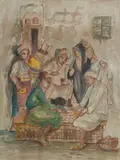 Ragheb Ayad, Villagers Relaxing, watercolour on paper image: