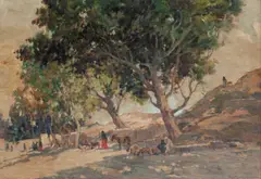 Kamel Moustafa, Goat Herd In The Valley, oil on board image: