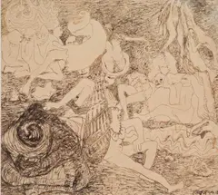 Abdel Hadi Al Gazzar, Women With Nets, ink on paper image:
