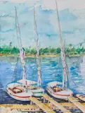 Usama Nashed, Sailing Boats By The Dock, watercolour and pen on paper image: