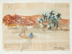 Tahia Halim, Sailing On The Nile, gouache on paper image: