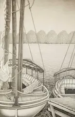 Usama Nashed, Boats On The River, pen and ink on paper image: