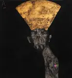 Sabhan Adam, Figure With Gold Hat, mixed media on canvas