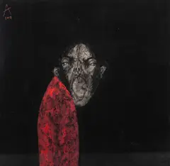 Sabhan Adam, Figure In Red, mixed media on canvas