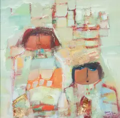 Nashaat Moudarres, Two Figures, oil and mixed media on canvas image:
