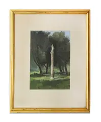 Lady Helena Gleichen, A Grecian Column In A Wooded Glade, watercolour image: