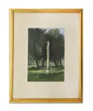 Lady Helena Gleichen, A Grecian Column In A Wooded Glade, watercolour image:
