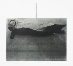 EIN-STEIN-ZEIT by Joseph Beuys, 1984, Serigrafie auf Zinkplatte mit angelötetem Draht. In der originalen Holzkiste, sold Jun 2016