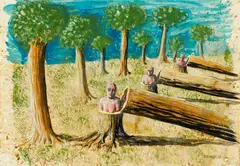 Edgar Ende, Die gefällten Bäume, Gouache auf Karton