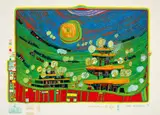 The houses are hanging underneath the meadows by Friedensreich Hundertwasser, Farbserigrafie und Metallprägedruck auf SCHOELLERS PAROLE (Trockenstempel), sold Jun 2016