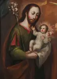 Spanish Colonial Mexican School, St. Joseph and the Infant Christ, Oil on canvas