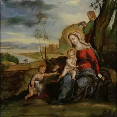 José Rodríguez Carnero, La Sagrada Familia, Oil reverse painted on glass