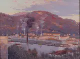Felix Albert Gendrot, European Cityscape in Winter at Dusk -, Oil on canvas