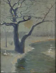 Robert Kilbert, Winter Dusk Scene, Oil on canvas