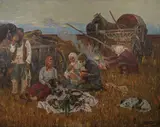 Resettlement to Siberia 1901-1908 by Ilyas Salikhzyanovic Araslanov, Oil on canvas, sold Aug 2018