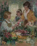 Pierre Eugene Duteurtre, Chez la Fleuriste, Oil on Canvas