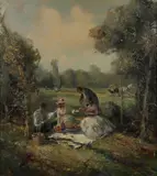 Ludwig Gschossman, Picnic in the Country, Oil on Canvas